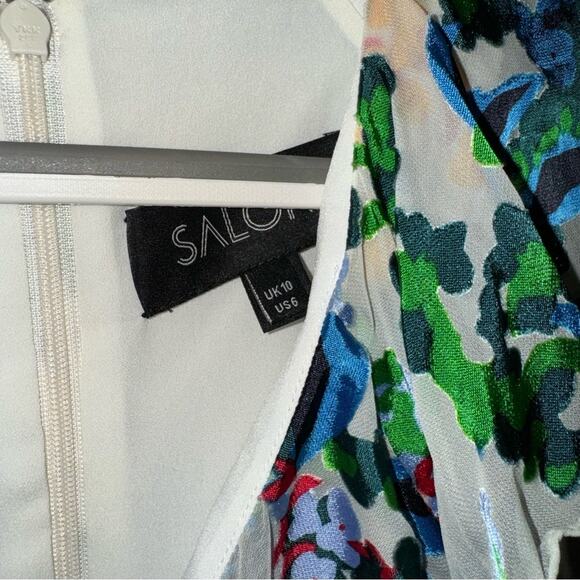 Saloni Cece Ruffle Floral Mini Dress CREAM BEGONIA 6 - Picture 11 of 12